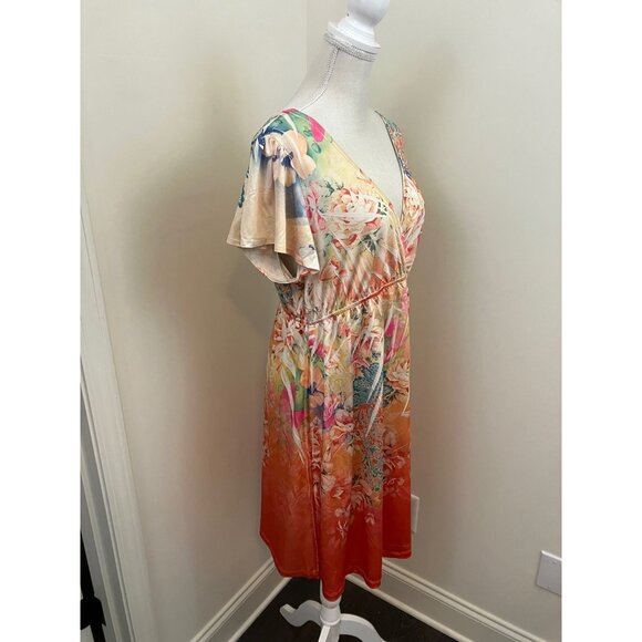 Kiara Multicolor Faux Wrap Short Sleeve Dress Size XL - Picture 3 of 5